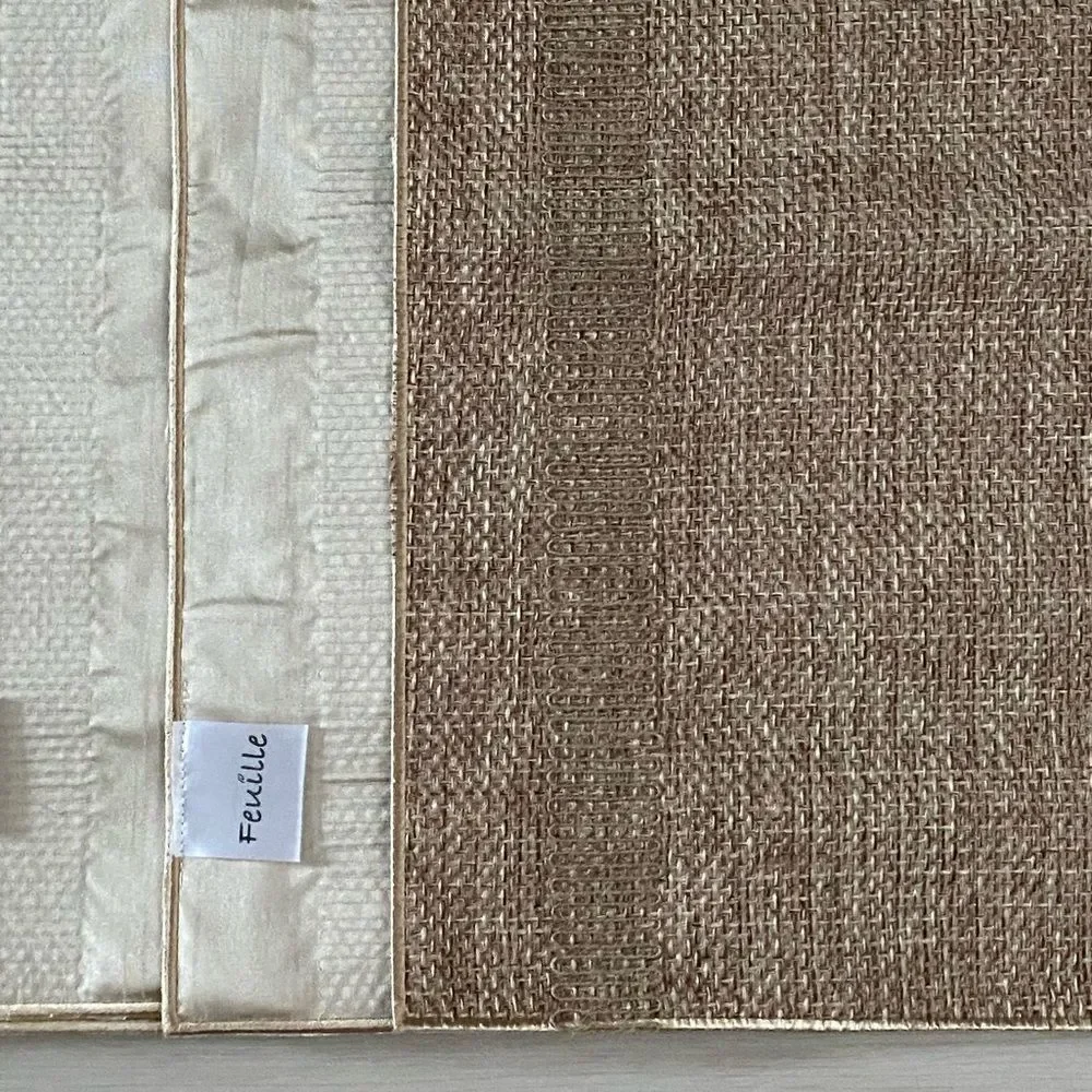 Feuile Elegant Cream Reverse Brown Texture Placemats Set linen Blend